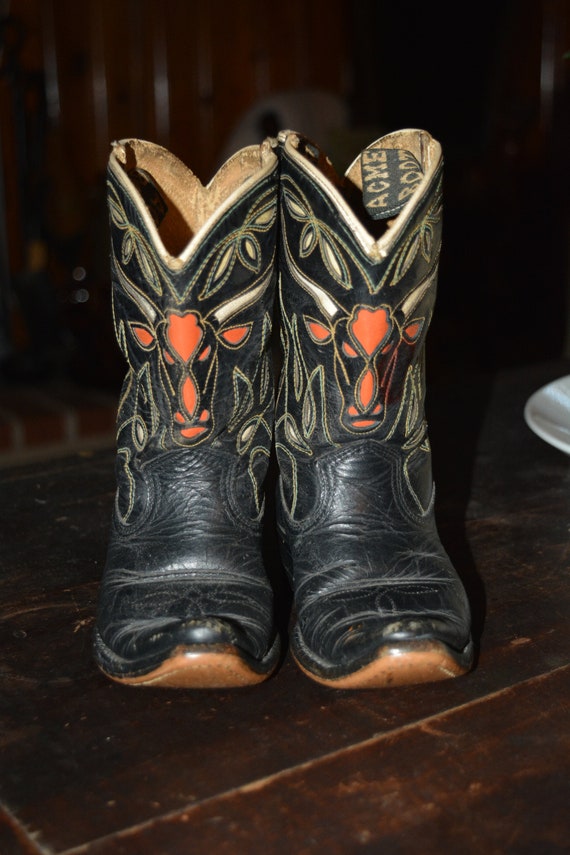 1950's Kid's Acme leather cowboy boots Red Raging 