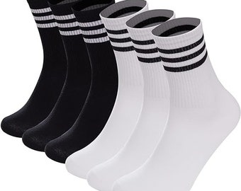6 pairs High Ankle Cotton Crew Casual Stripes Socks,Retro Striped Socks For Men Women