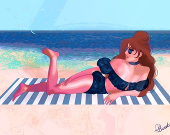Beach Day, Digital Wall Art, Illustration, Art Print, Tarot Art, Poster Size, Printable