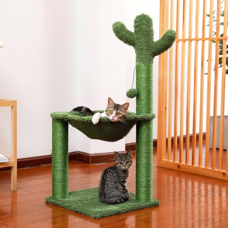 Cute Cactus Pet Cat Tree Toy With Ball Scratching Cat Toys Etsy