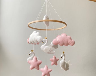 Swan mobile nursery, baby mobile girl, baby shower gift