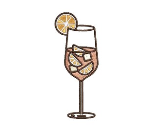 Cocktail Embroidery Design, Aperol Spritz Summer Drink Cocktail Machine Embroidery Files, Instant Digital Download, 4x4, 5x7, 6x10