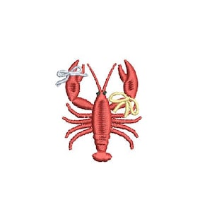 Lobster Embroidery Design, Coastal Summer Coquette Lobster with Bow Machine Embroidery Files, Instant Digital Download, Mini, 4x4, 5x7, 6x10