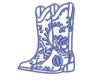 Chinoiserie Cowgirl Boots Embroidery Design, Cowboy Boots Machine Embroidery File, Instant Digital Download, 2 inch, 3 inch, 4x4, 5x7, 6x10