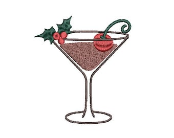 Christmas Martini Drink Embroidery Design, Christmas Winter Cocktail Martini Machine Embroidery Files, Instant Digital Download