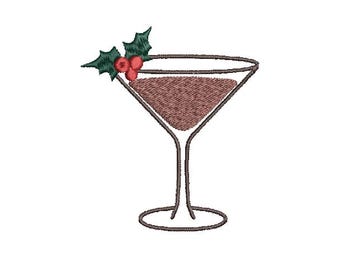 Christmas Martini Drink Embroidery Design, Holly Martini Cocktail Holidays Machine Embroidery Files, Instant Digital Download, 1.5 - 6 inch