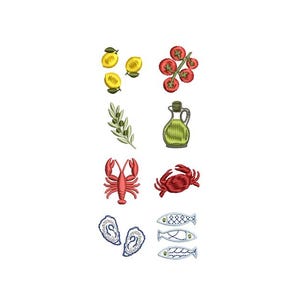 Set of 8 Italian Summer Mini Embroidery Designs, Coastal Fisherman Sea Machine Embroidery Files, Instant Digital Download, 8 Mini 1-3 inch