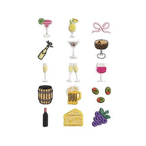 Set of 15 Cocktail Drinks Mini Embroidery Designs, Drink Cocktails Machine Embroidery Files, Instant Digital Download, 15 Mini 1-3 inch