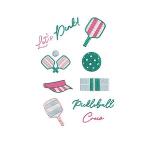 Set of 8 Pickleball Mini Embroidery Designs, Pickleball Machine Embroidery Files, Instant Digital Download, 8 Mini 1-3 inch