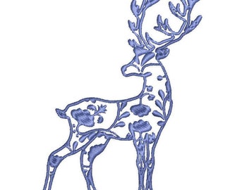 Chinoiserie Reindeer Christmas Embroidery Design, Chinoiserie Christmas Machine Embroidery Files, Instant Digital Download, 4x4, 5x7, 6x10