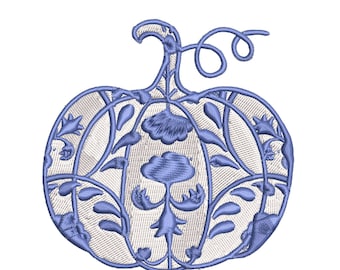 Chinoiserie Pumpkin Embroidery Design (filled), Fall Machine Embroidery Design, Instant Digital Download