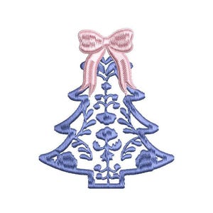 Chinoiserie Christmas Tree Bow Embroidery Design, Coquette Preppy Christmas Machine Embroidery Files, Instant Digital Download