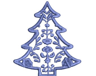 Disegno per ricamo di albero di Natale in stile cinese, file per ricamo a macchina di Natale, download digitale istantaneo
