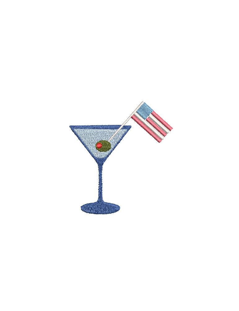Fourth of July Drink Embroidery Design, Patriotic American US Flag Cocktail Martini Machine Embroidery Files, Instant Digital Download