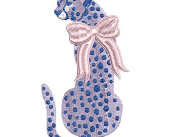 Cheetah with Bow Embroidery Design, Preppy Coquette Leopard Bow Machine Embroidery Files, Instant Digital Download, 4x4, 5x7, 6x10