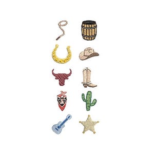 Set of 10 Western Style Embroidery Designs, Chic Cowboy Cowgirl Southern Machine Embroidery Files, Digital Download, 10 Mini 1-3 inch