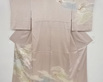 Vintage Japanese houmongi kimono silk shoken shibori (tie dye) and floral embroidery