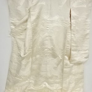 Vintage wedding kimono uchikake shiromuku silk satin with woven cranes and waves