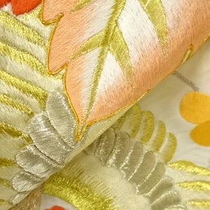 Antique Japanese furisode kimono silk heavy hand embroidery kanagoma golden wire phoenix and powlowa leaves