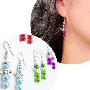 Handmade Angel Earrings: Colorful Beaded Dangle Earrings with Silver Wings