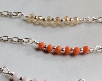 Crystal Necklace / 3mm Faceted Crystal Round Bead Chain / Silver Plated Brass Chain / Rondelle Glass Beads / Dainty Crystal Bead Necklace