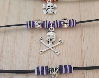 Skull and Bones Leather Choker: Gothic Calavera Pendant