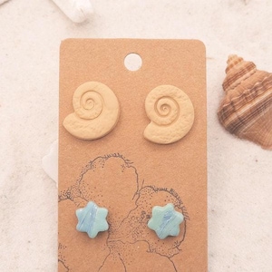 Summer Earring Stud Pack / Starfish / Sea shell / Snail shell / Sea Shell / Sand Dollar / Sun / Handmade Studs /  Beach Earrings /