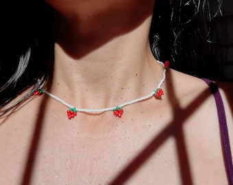 Beaded Fruit Necklace | Y2K Fruit Chain Necklace | Handmade | Choker | Boho | Minimalist | Fruit Chain | Summer Jewelry