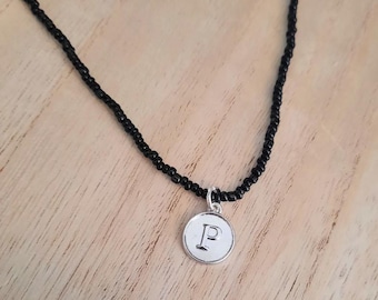 Beaded Initial Necklace/Charm Necklace-Personalized/Initial Pendant Necklace/Round Alphabet Charm Necklace/Letter A to Z/Round Coin Necklace