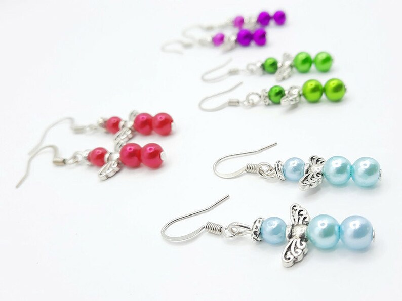 Handmade Angel Earrings: Colorful Beaded Dangle Earrings with Silver Wings image 2