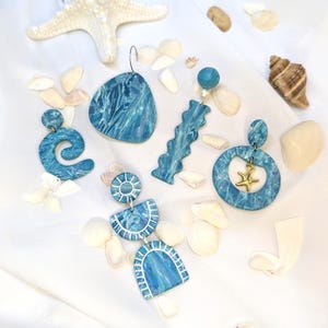 Marbled Teal Polymer Clay Earrings: Boho Beach Jewelry