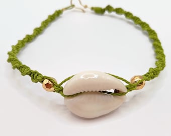 Handmade Hawaiian Cowrie Shell Anklet: Macrame Beach Jewelry