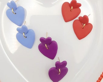 Heart Shape Earrings /  Polymer Clay Earrings / Valentine's Day Heart Earrings / Handmade Heart Earrings / Valentine's Gift / Gift Under 20