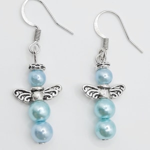 Handmade Angel Earrings: Colorful Beaded Dangle Earrings with Silver Wings image 5