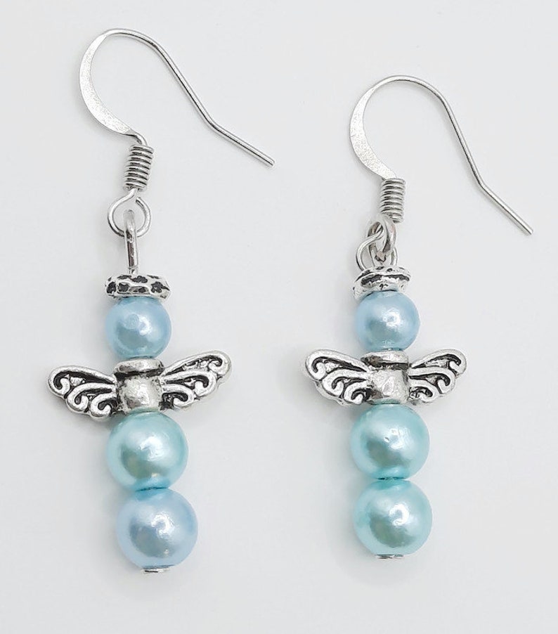 Handmade Angel Earrings: Colorful Beaded Dangle Earrings with Silver Wings image 5