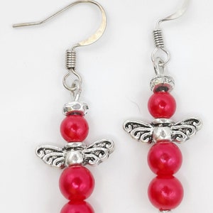 Handmade Angel Earrings: Colorful Beaded Dangle Earrings with Silver Wings image 6