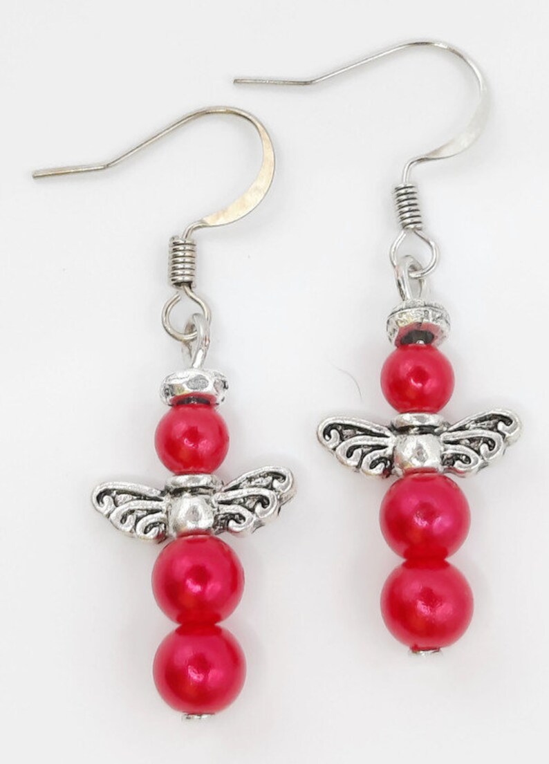 Handmade Angel Earrings: Colorful Beaded Dangle Earrings with Silver Wings image 6