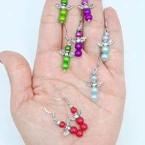 Handmade Angel Earrings: Colorful Beaded Dangle Earrings with Silver Wings image 8