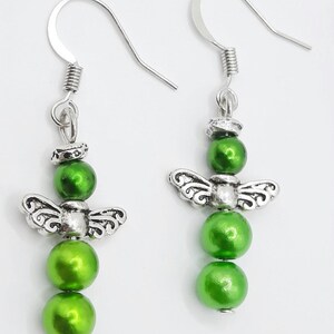Handmade Angel Earrings: Colorful Beaded Dangle Earrings with Silver Wings image 3