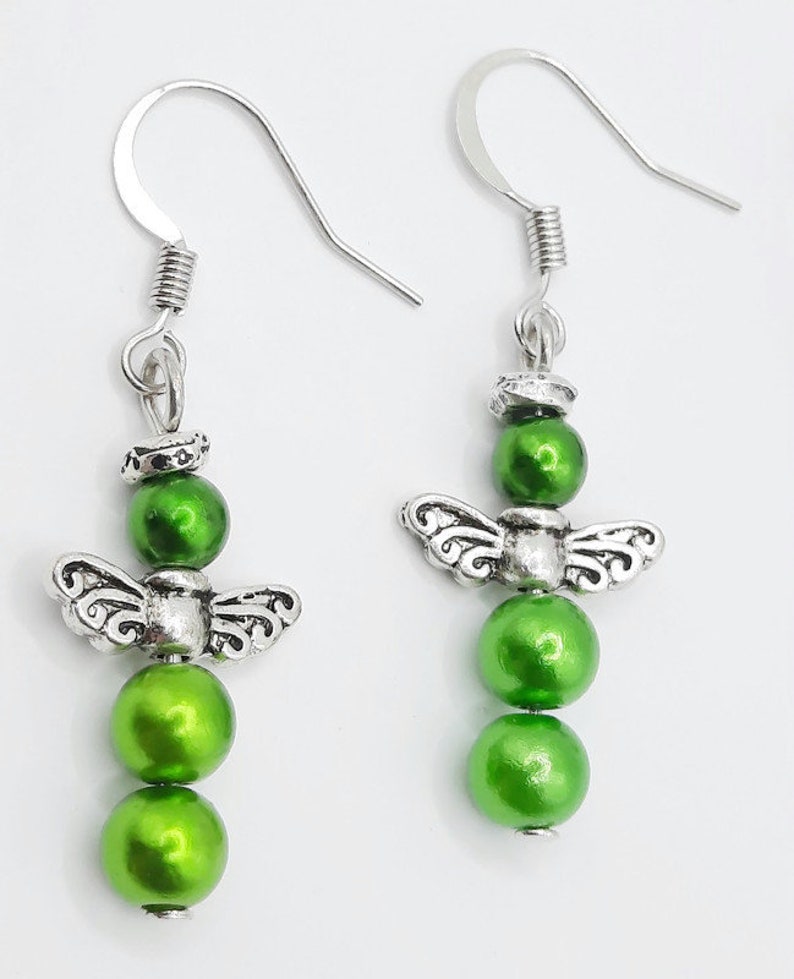 Handmade Angel Earrings: Colorful Beaded Dangle Earrings with Silver Wings image 3