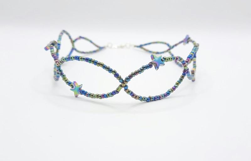 Beaded Choker | Star Necklace | Multicolored | Gift for Her| Black Choker | Iridescent Necklace
