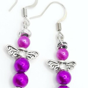 Handmade Angel Earrings: Colorful Beaded Dangle Earrings with Silver Wings image 4