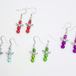 Handmade Angel Earrings: Colorful Beaded Dangle Earrings with Silver Wings image 7