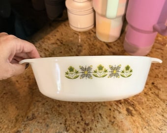 Vtg Anchor Hocking Fire King Meadow Green 433 1 1/2 Qt Casserole Dish No Lid
