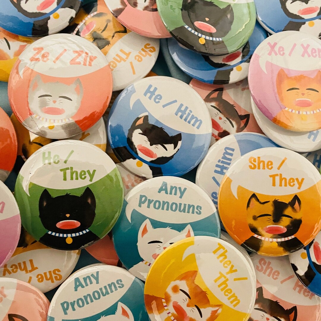 Cute Cat Pronoun Buttons LGBTQ Trans Pride Pronoun Buttons Etsy