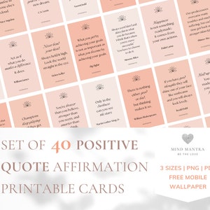 Set di 40 carte stampabili con affermazione di citazione positiva / Download digitale / Pensieri positivi / Affermazioni positive / Cura di sé