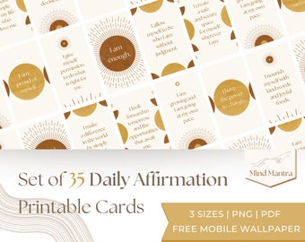 Set of 35 Daily Affirmation Printable Cards | Digital Download | Positive Quotes | Positive Affirmations | Self Care
