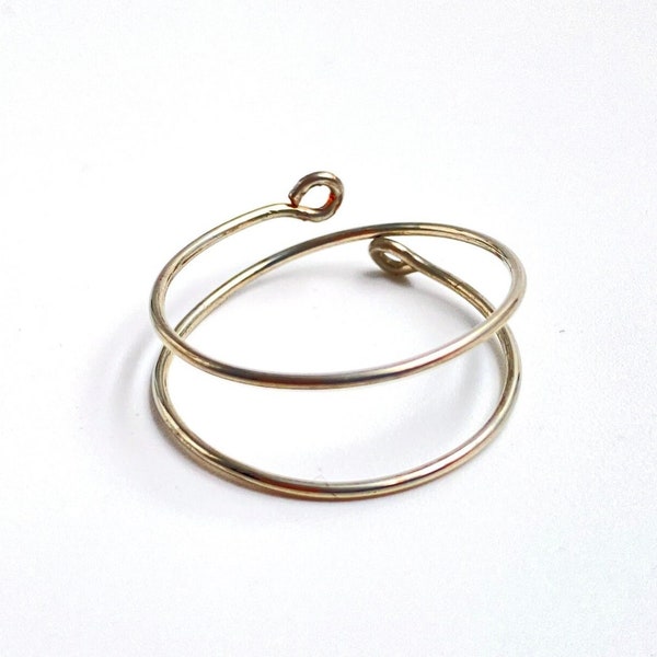 Double Band Thin Adjustable Wire Ring, Stackable Silver Colored Ring, Minimalist Unisex Jewelry