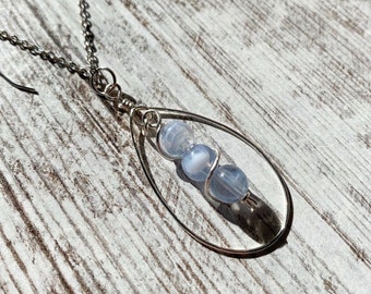 Diabetes Awareness Necklace, Blue and Silver Jewelry, Wire Wrapped Teardrop, Diaversary Gift, Gift for Her