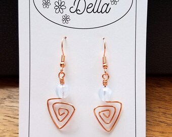 Triangular Spiral Dangle Earrings, Handmade Jewelry, Geometric, Gift for Her